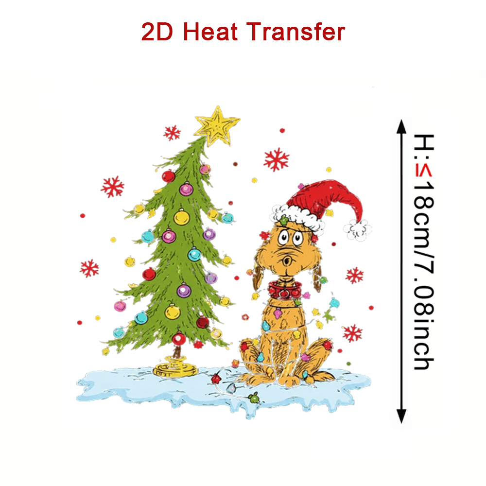 TEMU 3pcs 2d Flat Christmas Dog And Christmas Tree Heat Transfer Stickers, Dog Wrapping String Lights Themed Pattern, Iron-on Patches, Suitable For