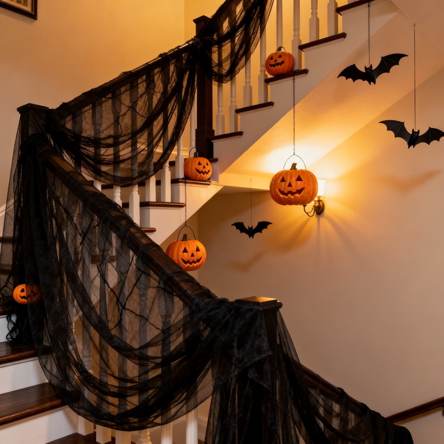 TEMU 1 pièce de filet en noire sur le thème d'Halloween, convient pour la décoration de tente, d'auvent extérieurs et pour de la rampe d'escalier