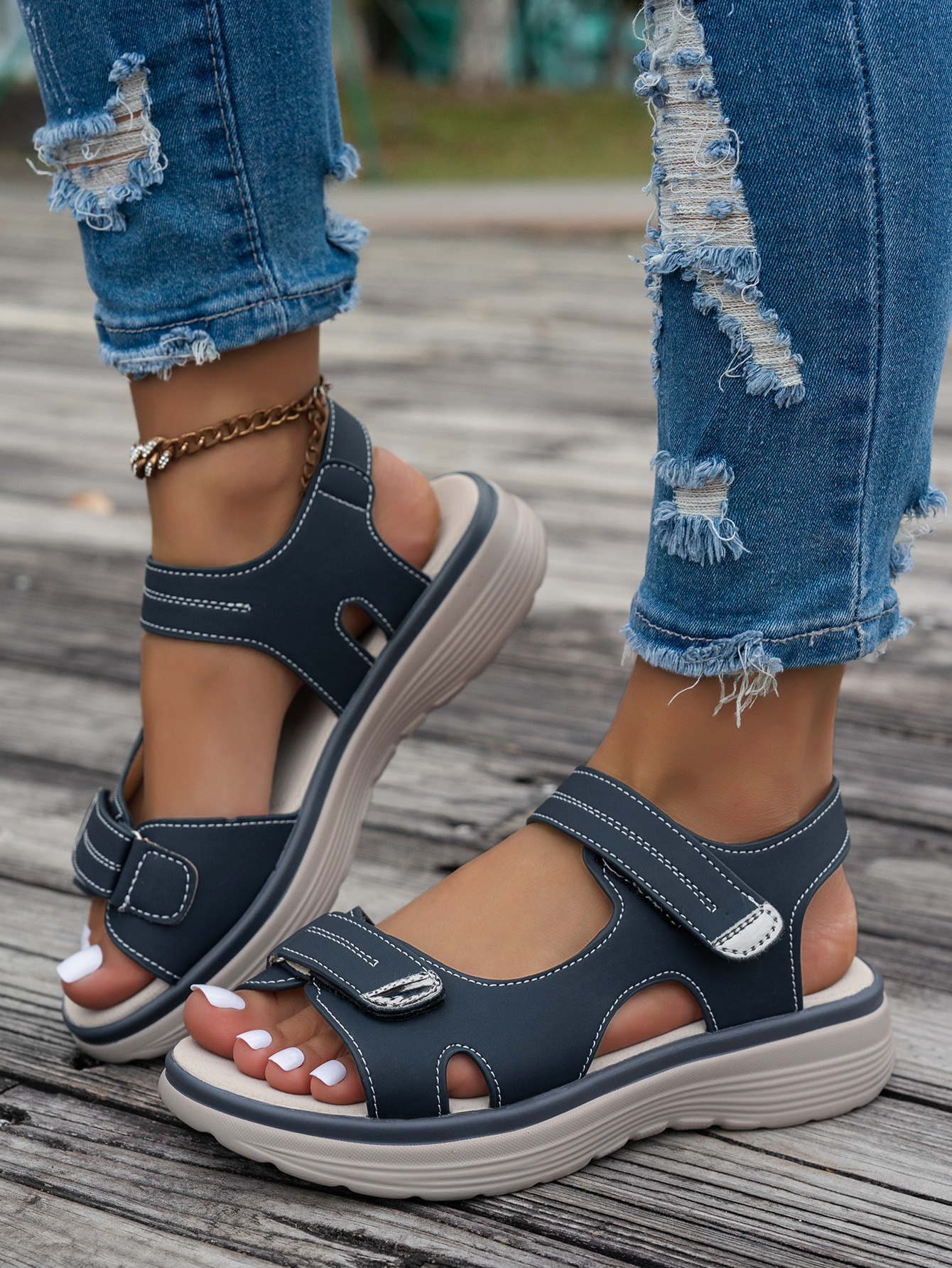   womens ankle strap sandals thick platform wedge heel breathable pu cover open toe casual   with cushioned insole secure straps for summer   Product details 17