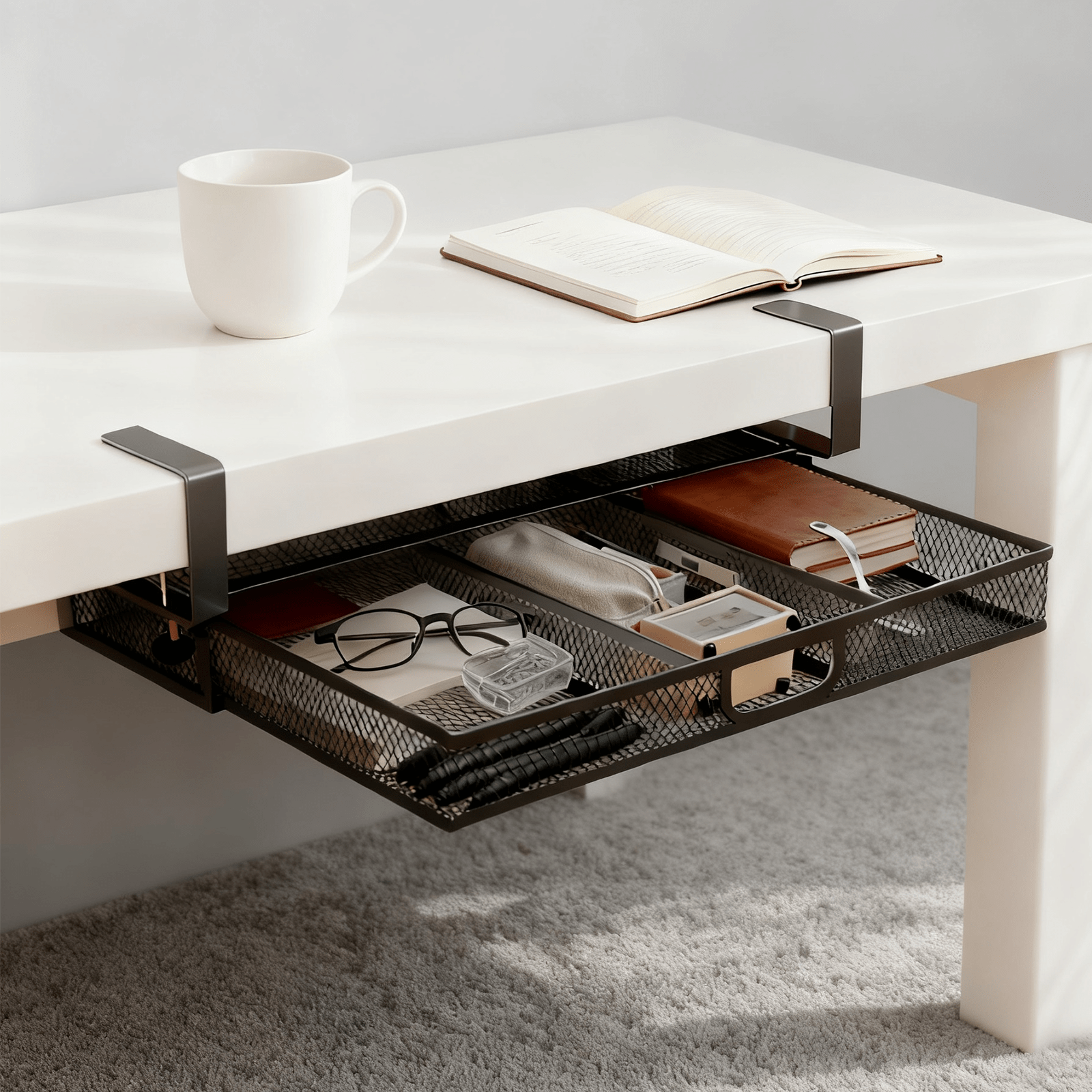 Metal Under Desk Cable Management Tray, No Drill Wire Organizer
