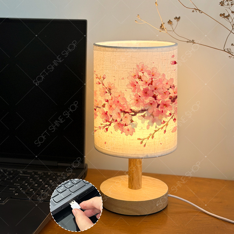 Fabric USB Powered Table Lamp for Bedroom & Office