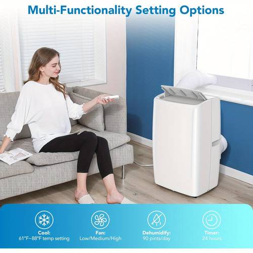 14000 btu 3 in 1 portable air conditioner with cooling dehumidifier fan 3 24h timer auto refrigerant level adjustment up to 750 sq ft for home garage office cooling fan