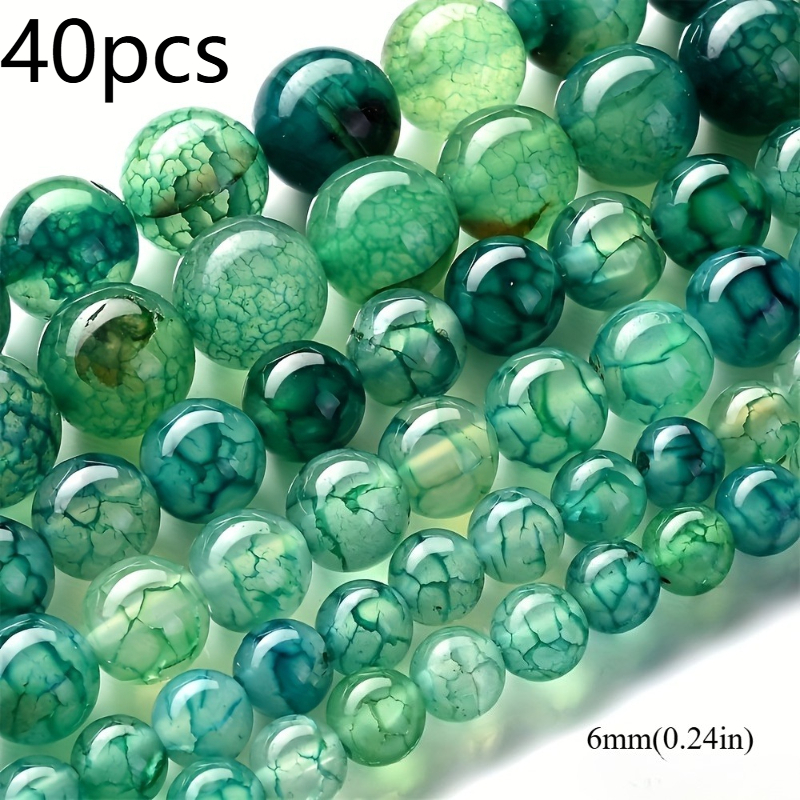 TEMU 30/40pcs 8/6mm Round Green Dragon Vein Agate Unique Exquisite Loose Beads, For Making Special Bracelets Necklaces Earrings, Men's Gift