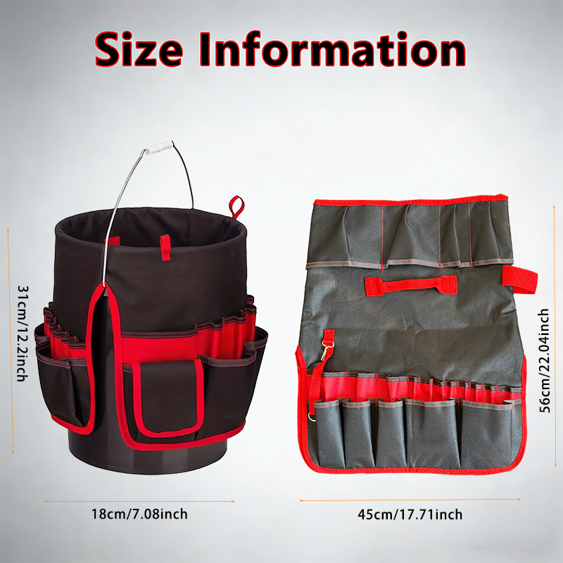 TEMU 35-pocket Heavy-duty Tool Storage Bucket, Fits 3.5-5 Gallon Buckets, Includes Duct Tape And Tape Measure Holder, Key Hook, Portable Tool