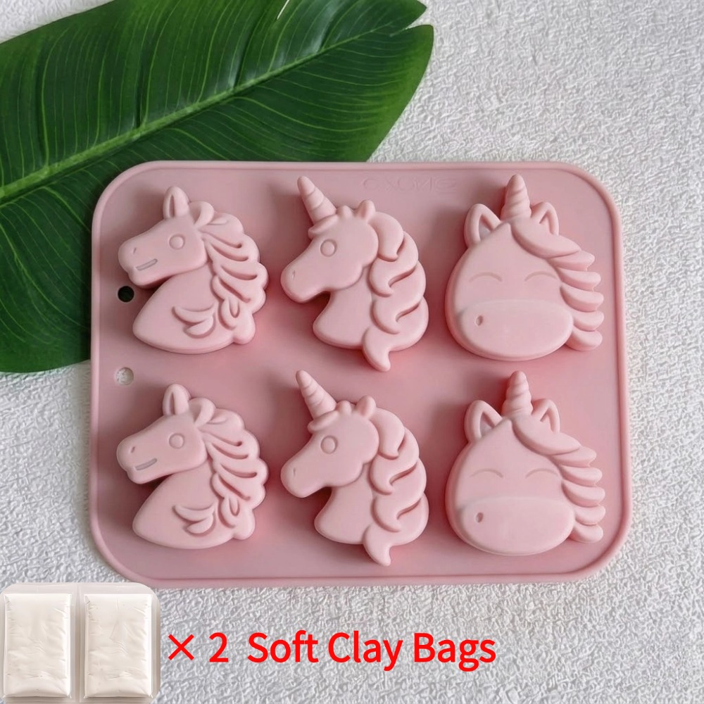 TEMU 6-cavity Unicorn Face Theme Shapes Set Silicone Mold Set Silicone Molds For,, Ice Cubes, Wax Candles & Soap Making Silicone Mold For Diy Resin,