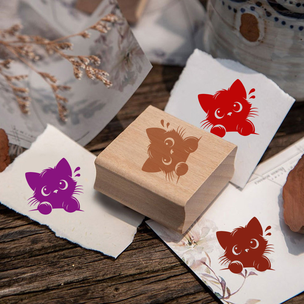 Fashion Tilted Head Kitten Wooden Rubber Stamp