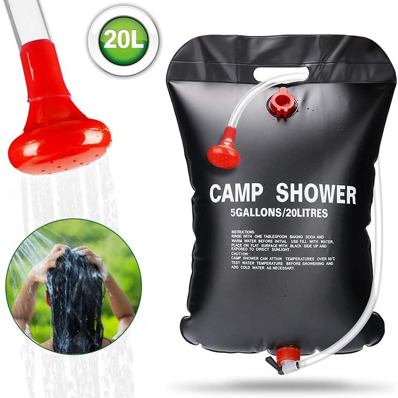 1 outdoor shower water bag extra large 20l capacity portable pvc with red hose and on off foldable outdoor camping shower suitable for hiking travel and outdoor camping shower bag