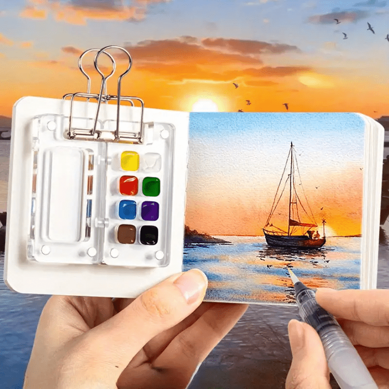 

Acrylic Portable Set, 8/15 Color , With Watercolor Paper, Pen, And Clip, For Outdoor Sketching And Painting With Easel Attachment