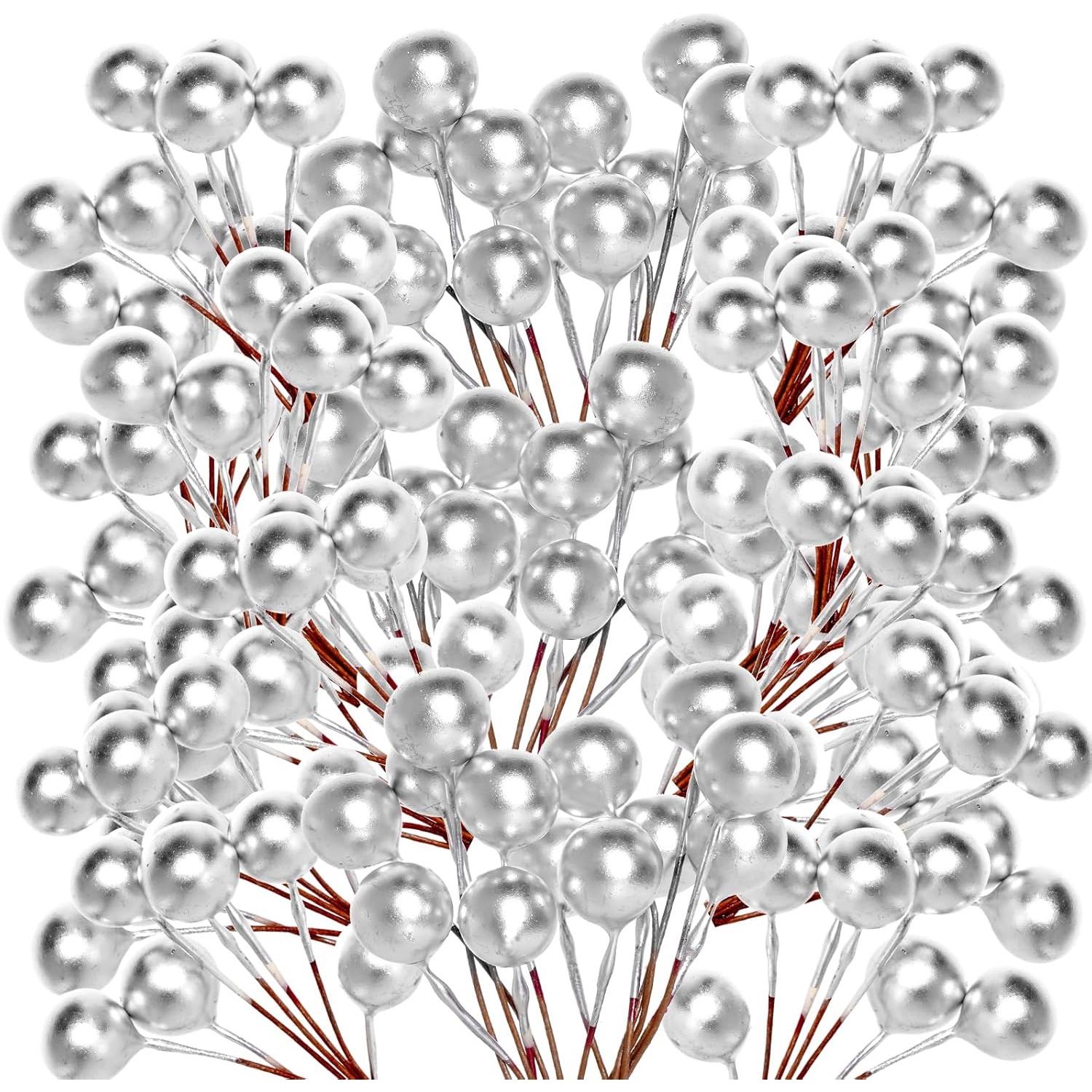 TEMU 200pcs Silver Artificial , Faux Stems, Fake Fruit Wire Pick For Christmas Wreath Garland Diy Craft Floral Arrangement Decor