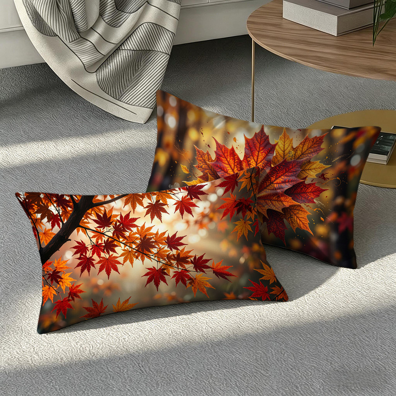 TEMU Set fodere per cuscini a tema autunnale, 50X30 cm, multicolore, con foglie d'acero decorative, rettangolari, per soggiorno, , sof�, camera da