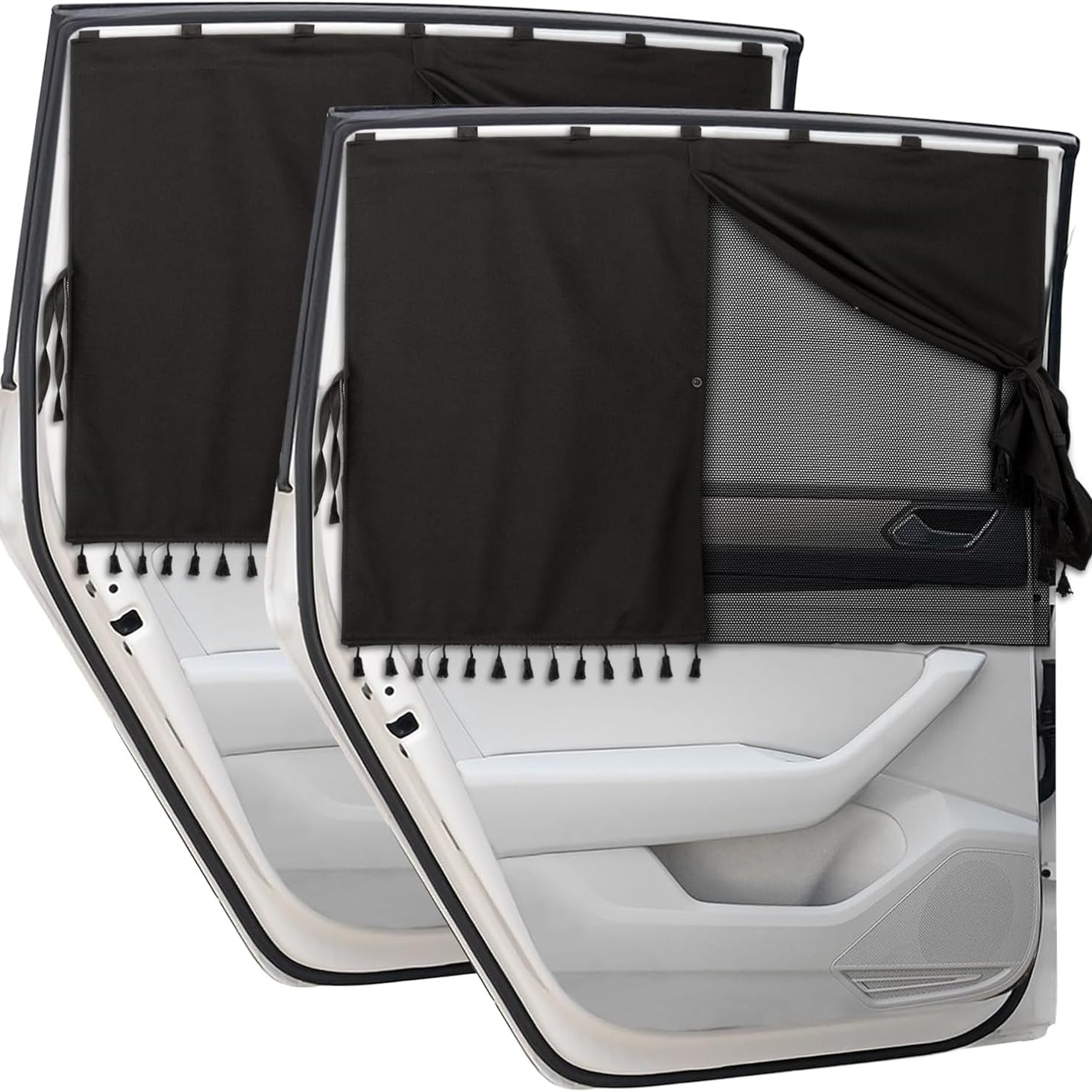 TEMU Magnetic Window Shades, 2 Mesh And Shading Fabric, Fringed Design For Side/rear Windows - Uv Blocking Privacy Curtains