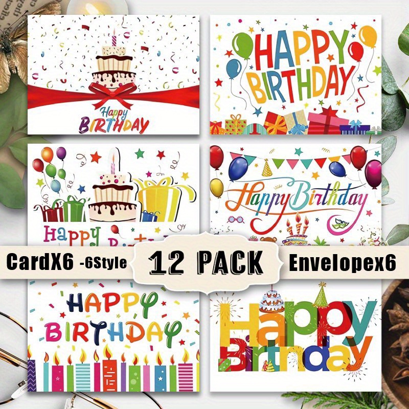 TEMU 12pcs Fun Birthday Greeting Cards With Envelopes, Suitable For Various Occasions, , Unisex. Thank You!