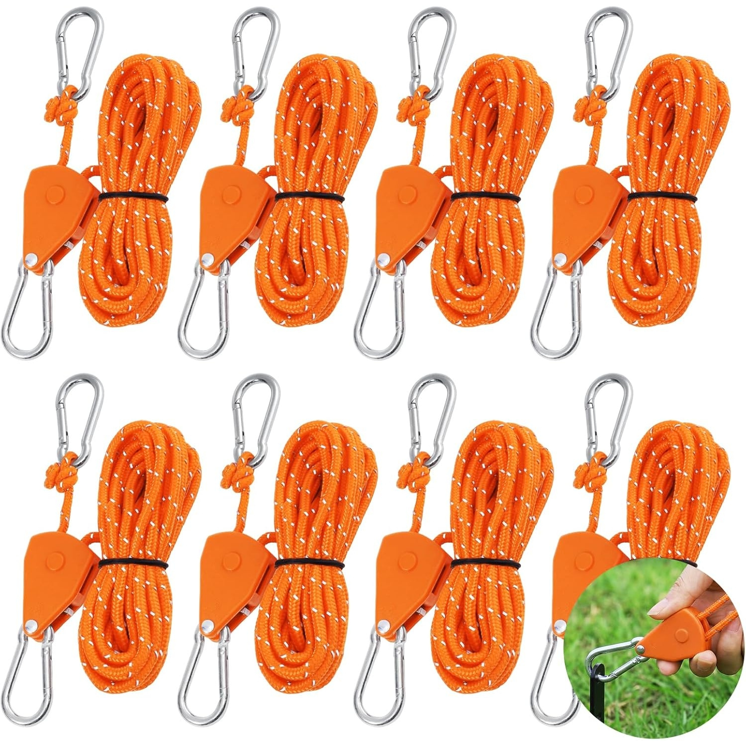 Image of 8pcs Bottle Pullers With Ropes, 4 Meters Adjustable Length Rope Reels, 4mm Rope Tighteners With Buckles, Suitable For Camping Tents