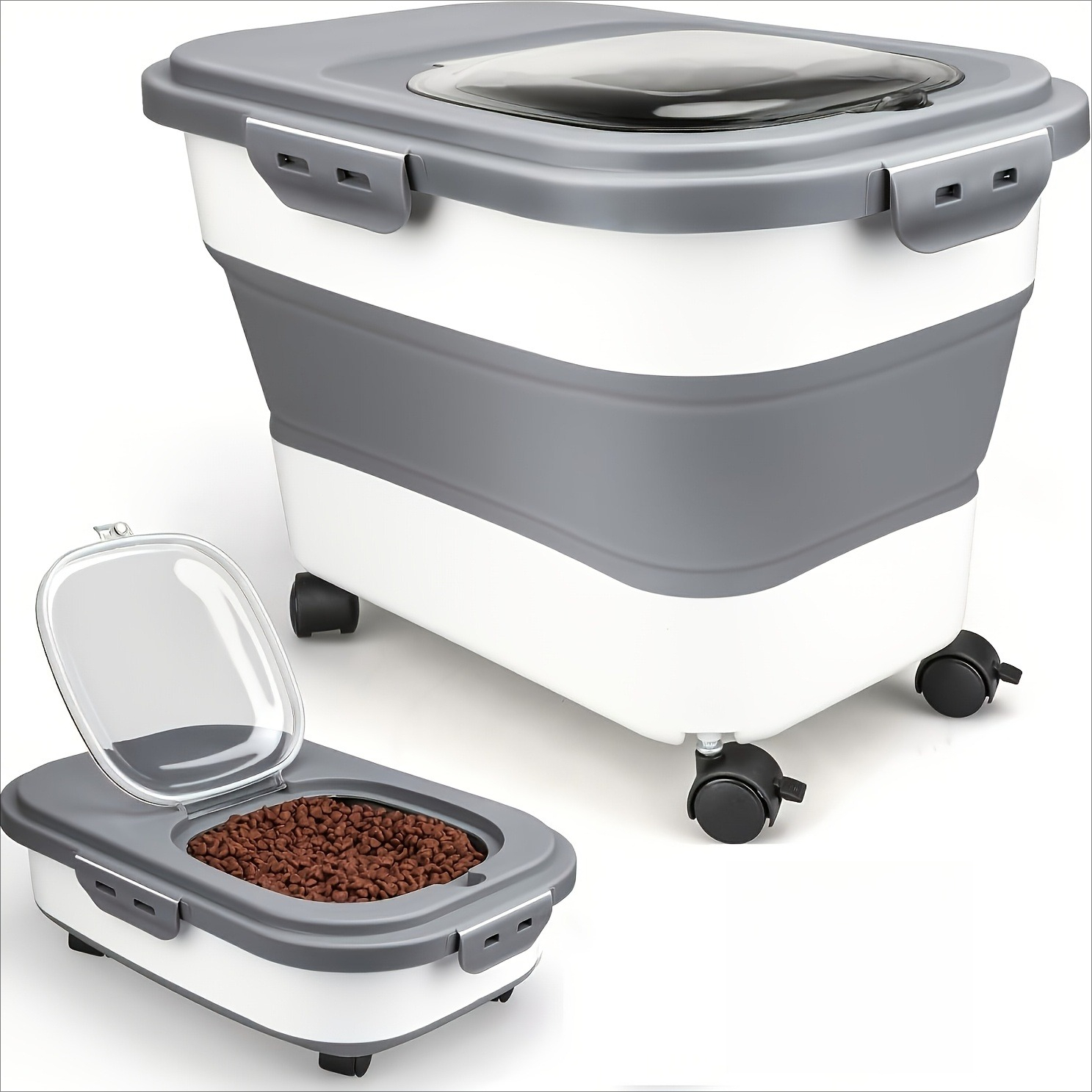 TEMU Foldable Pet Food Storage Container Set (5-30 Lbs) | With Airtight Lid And Wheels, Moisture-proof Cat And Dog Food Container, Large Capacity