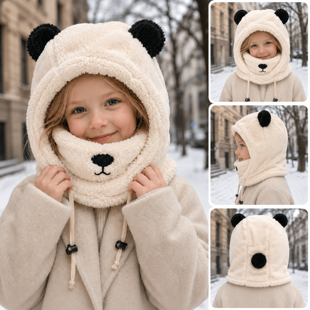 Image of Boys' And Girls' Bear Ear Winter Hat, Fuzzy Plush For Outdoor , Holiday Trips And Daily Wear