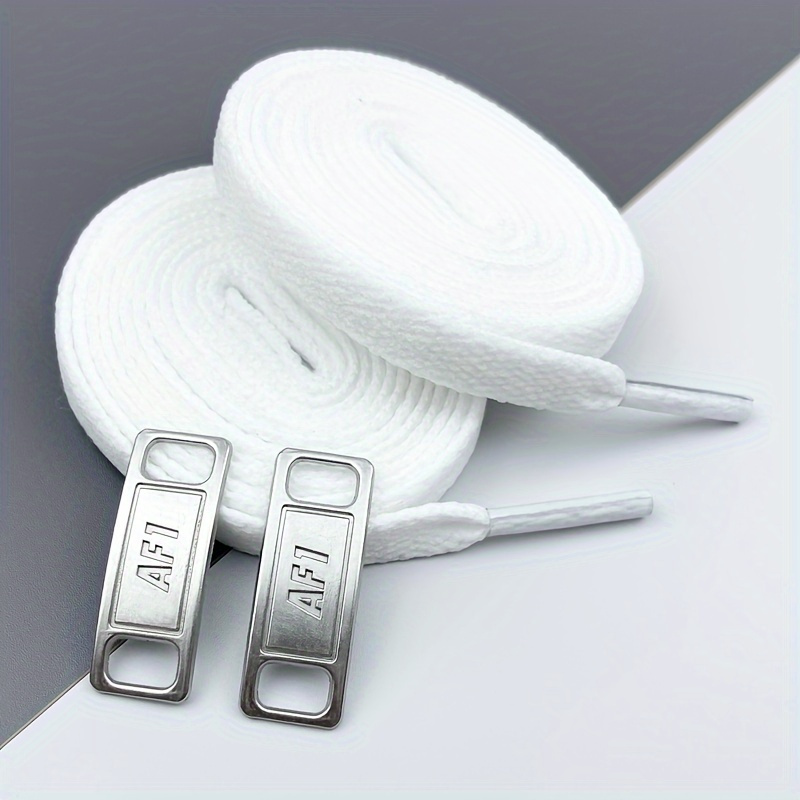   polyester shoelaces with 1 pair of metal af1 tags   solid color shoelace set suitable for sports shoes   hand washed fashionable shoelaces lightweight strong not easy to   2 shoelaces and 2 metal buckles
