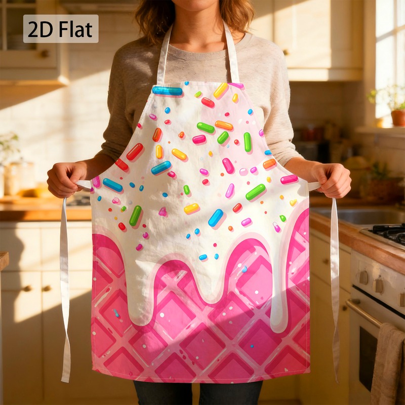 TEMU Tablier de cuisine 2D plat 1pc Sucreries Douces Glace, , Paillettes Colorées Graphique Chef Imprimé , Ludique, Décoratif 27 X 22 Pouces (68 X 55