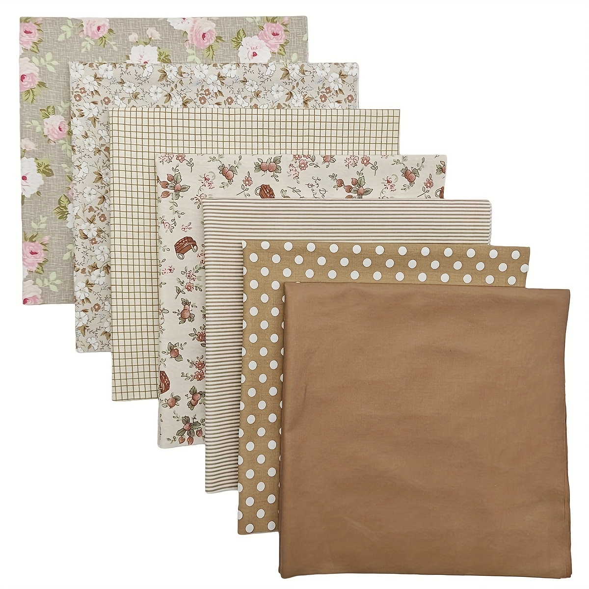 TEMU 7pcs Of 19.69x 19.69inch Brown Twill Floral Fabric, Suitable For Quilting. Polyester Set Is Perfect For Gifts For Christmas, Easter, New Year,