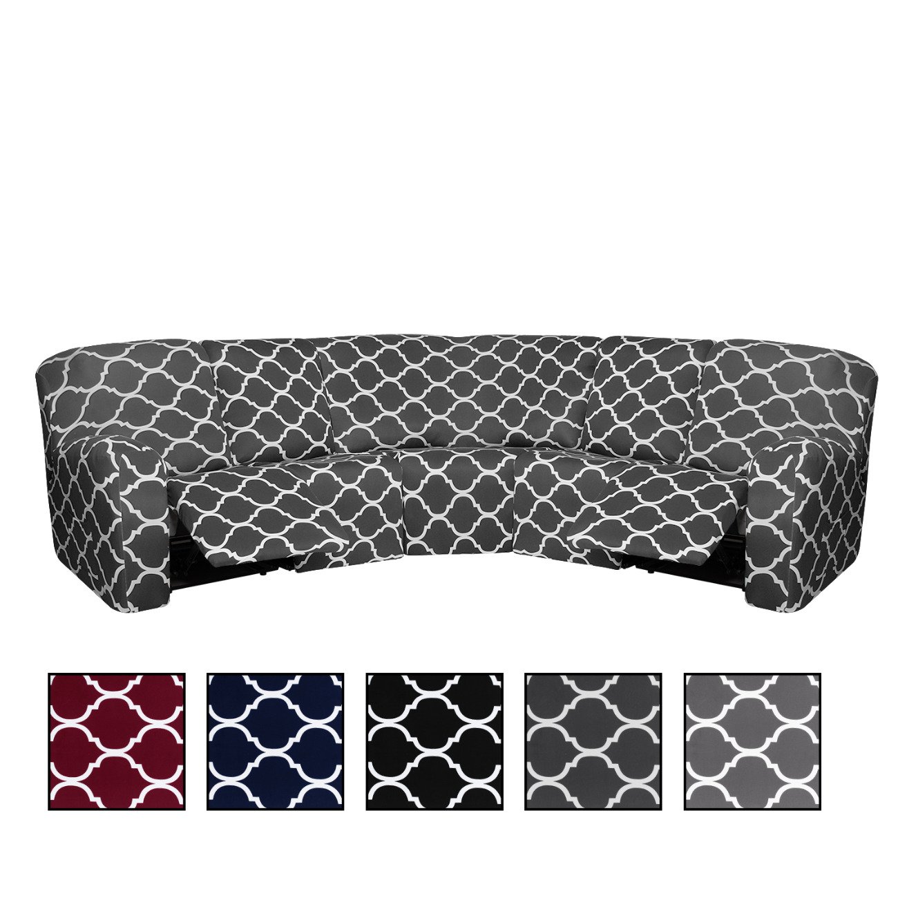 Image of 7pcs 5-seater Corner Sofa Cover Set, Fully Covered Stretch Fabric, Comfortable Milk Fleece, Machine Washable, 360° Wrap, Suitable For Types Of Sofas