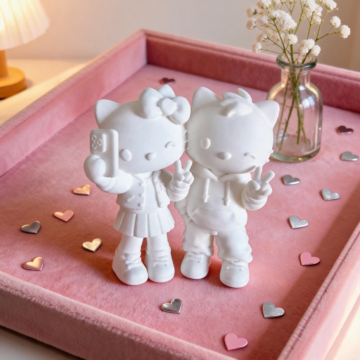 TEMU Hello Kitty And Dear Couple Resin Figurine Cute Desk Decor Gift For Wedding Anniversary