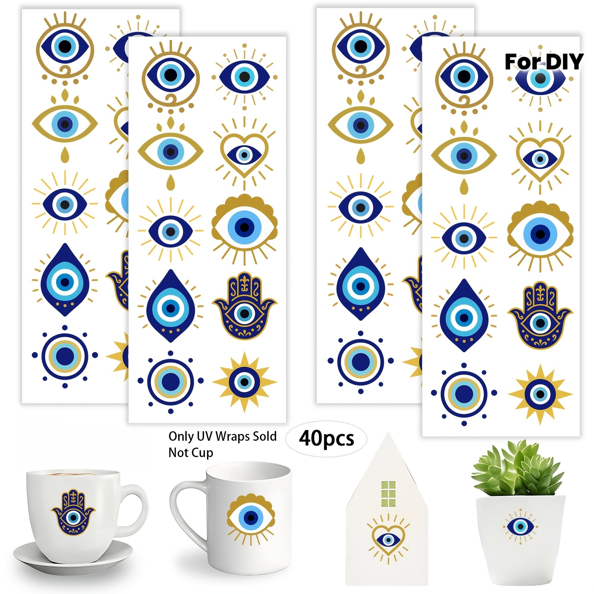 TEMU 40pcs/set Eye Uv Dtf Cup Transfer Film, Suitable For Water Cups, Computers, Scrapbooks, Etc., A Popular Creative Uv Dtf Transfer Material
