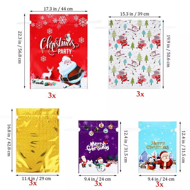 TEMU 15/38pcs Large Christmas Sacks Reusable Foil Drawstring Wrap Present Gifts Party Bags