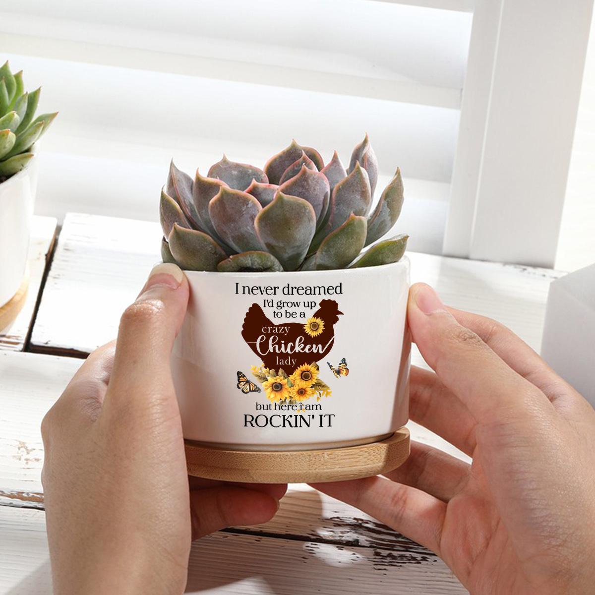 1pc ceramic planter with bamboo saucer decorative succulent pot with mini plant container ideal for garden or desktop decor features sunflower   and   gardening gift home decor