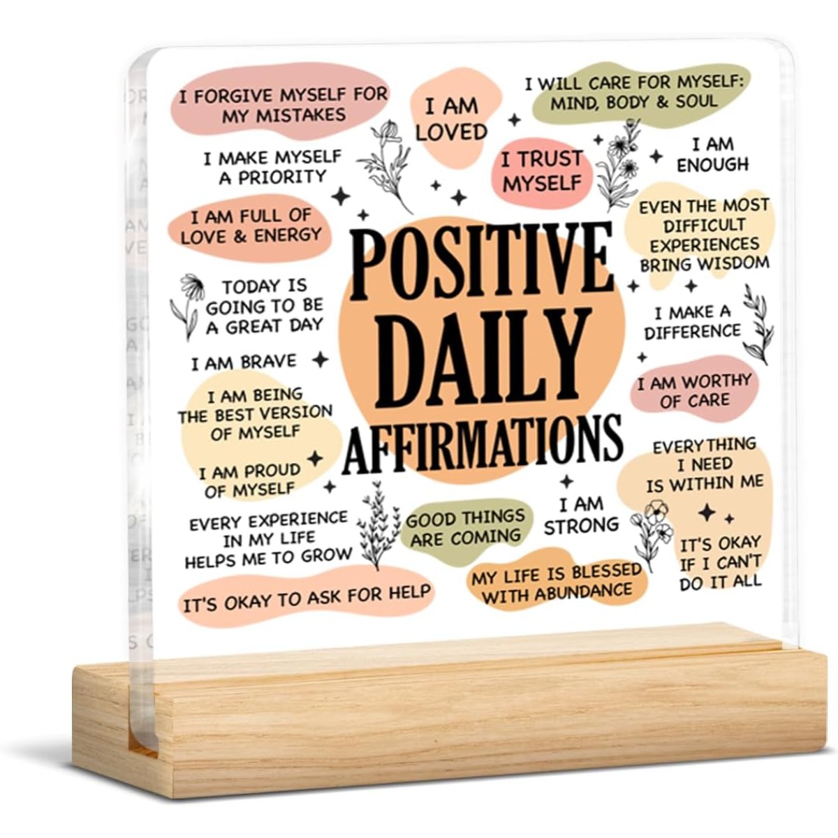 TEMU 2d Flat, Women's Elegant Transparent Acrylic Positive Affirmation Plaque - Square Suitable For Sisters & Gift, Daily Motivational Desktop Decor