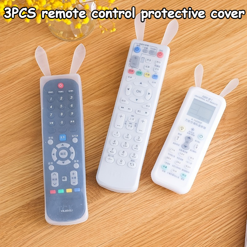 3pcs Set Transparent Remote Control Protective Cover, Suitable for TV and Air Conditioner, Bunny Ear Dustproof Protective Cover, Remote Control Storage Transparent Protective Cover