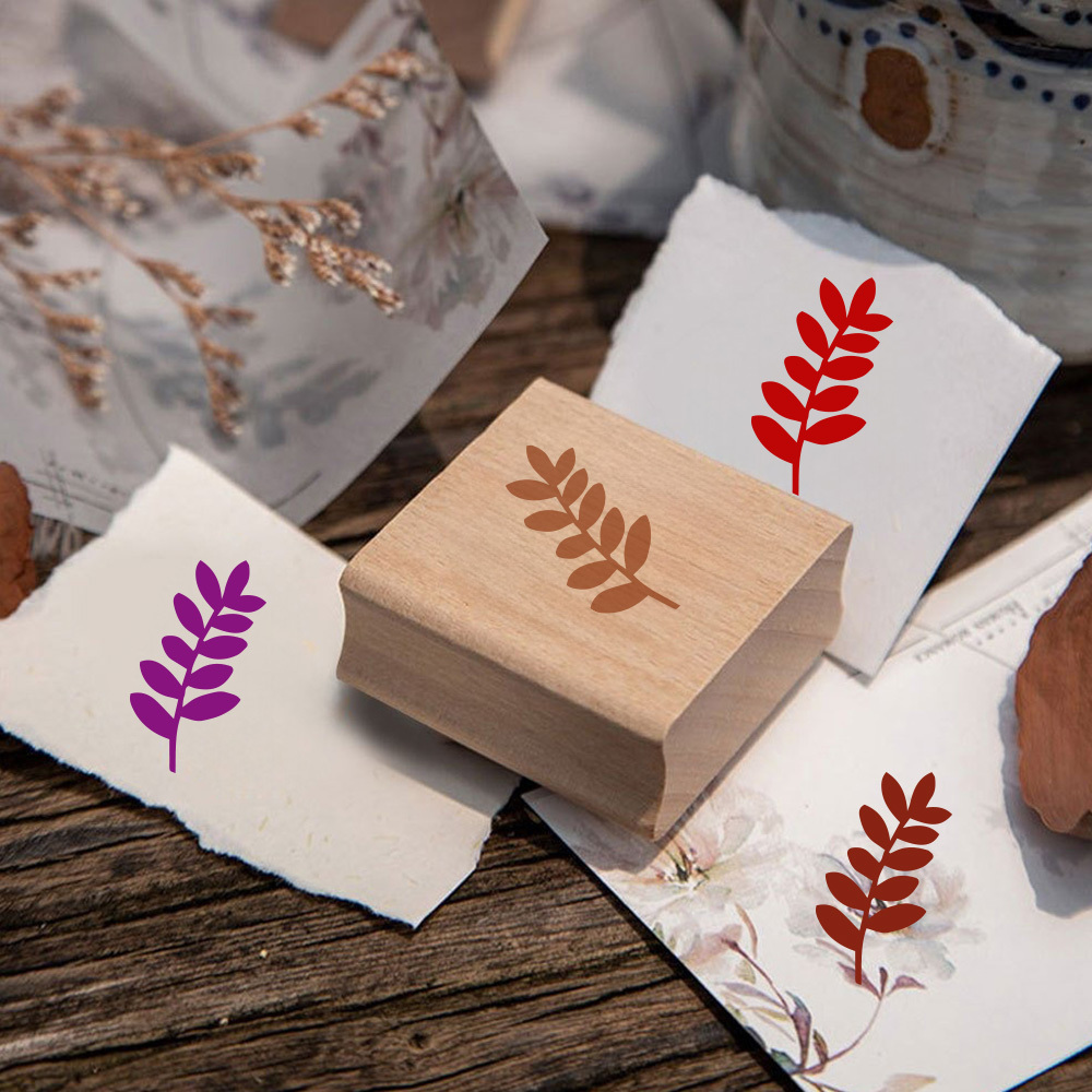 Beautiful Twig with Rounded Small-Leaf Wooden Rubber Stamp