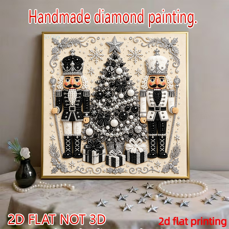 TEMU Kit de peinture diamant "Casque de Noël " (2D plat), sac complet de matériel d'art diamant, impression plate , comprend des perles rondes noires