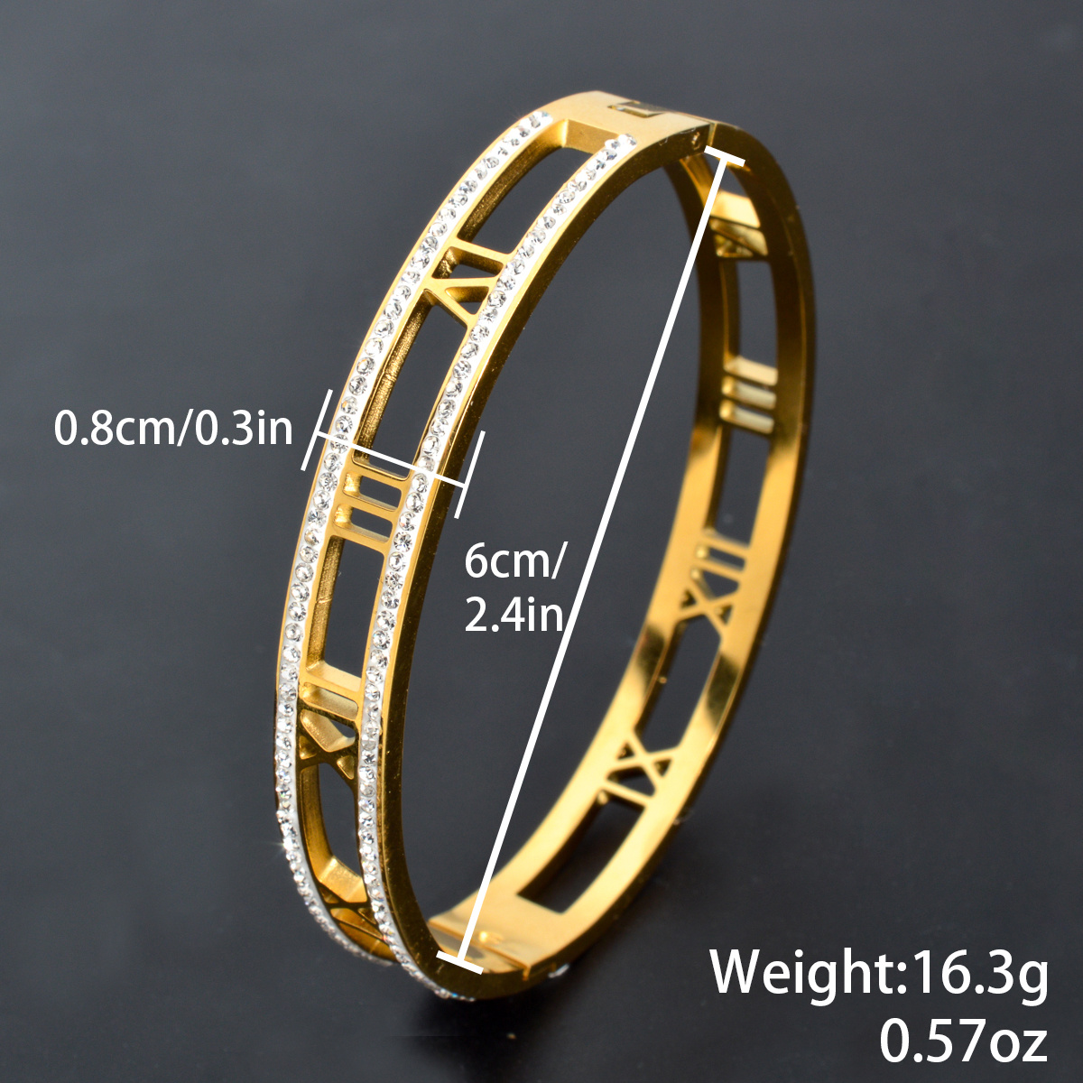 18K Golden Plated Hollow Roman Numeral Bangle Bracelet