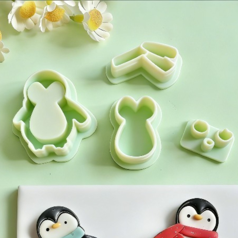 TEMU 4pcs Shaped Earring Making Set | Embossed Wearing A Scarf Design Polymer Clay Cutter For Jewelry Making, Winter Animal Themed Clay Mold For
