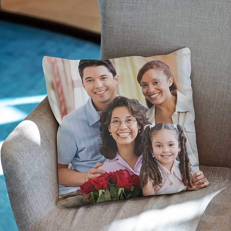 

1pc Custom Photo Pillow Cover - Personalized 18x18 Inch Plush Cushion With Contemporary , Ideal Gift For Sofa, Bed, Or Car Decor, Hand Washable, Zippered, Polyester Fill & Lining, Woven Fabric