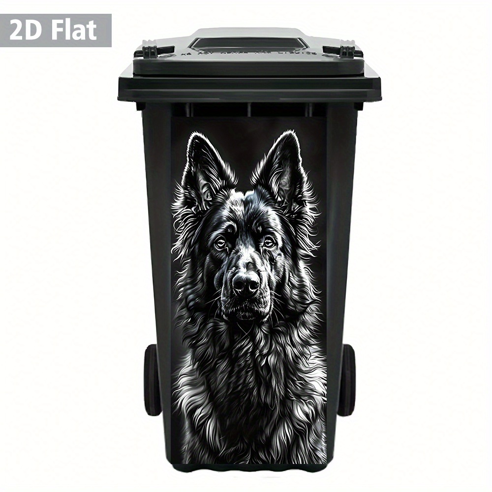 Image of 1pc 2d Flat Art Illustration Pvc Trash Can Sticker – Self-adhesive, Waterproof For Monochrome Bin Decor, Pet Portrait Accents, Diy Art Projects – 12.2x27.56 Inches, 2d Flat