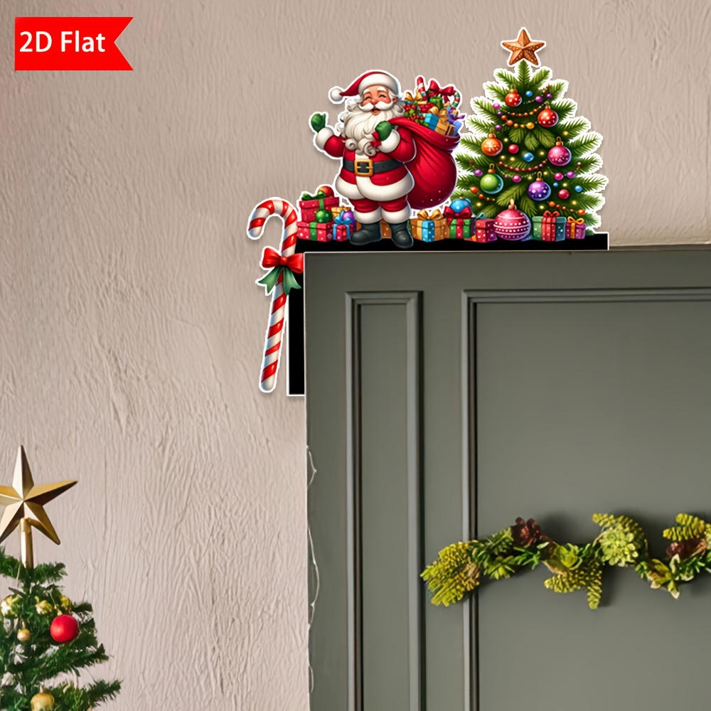 TEMU 2d Flat - [2d Flat] A 2d Acrylic Vintage Christmas Corner Decoration Featuring Santa Claus And A Christmas Tree, Suitable For Indoor Use In