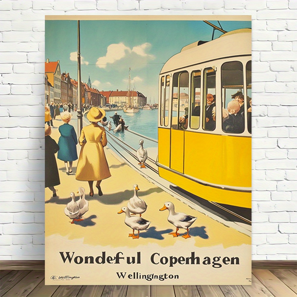 TEMU 1pc Vintage Copenhagen Poster With Ducks - Frameless Canvas Wall Art, High-, Office Decor, Retro Art , Portrait Orientation, Indoor/outdoor Use,