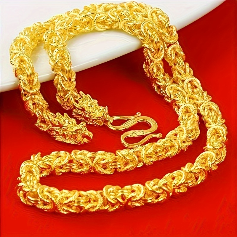 TEMU Men's Heavyweight Necklace - Dual With Thick 8mm Chain Links, 18k Gold Plated Plated Copper Jewelry, Lightweight Luxury Necklace For Wedding,