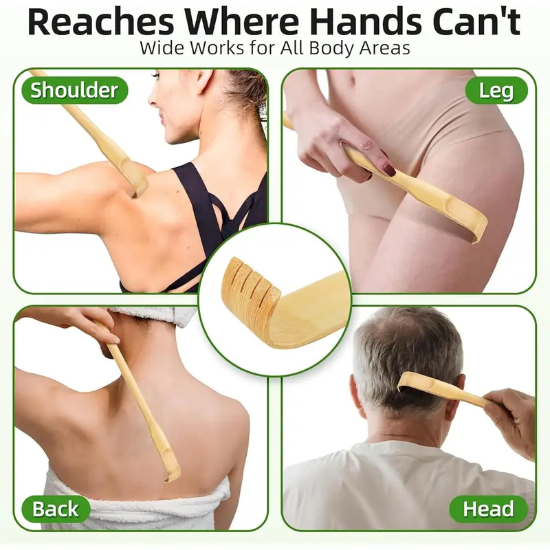 16 5 inch natural bamboo wood back scratcher with curved long handle back scrubber for women reach handmade like durable massager ideal fathers day gift practical present back massager adjustable back scratcher back scratching tool handmade look sturdy construction longhandle scratcher elderly aid Product details 6
