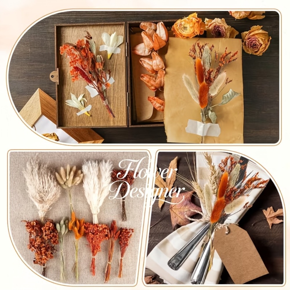 Image of 10 Kind Of 87pcs Autumn Orange Natural Dried Flower Pampas Grass Reeds Baby's Breath Hydrangea Mix Bouquet Suitable Home Vase Room Decor Diy Crafts Wedding Party Centerpieces Decor
