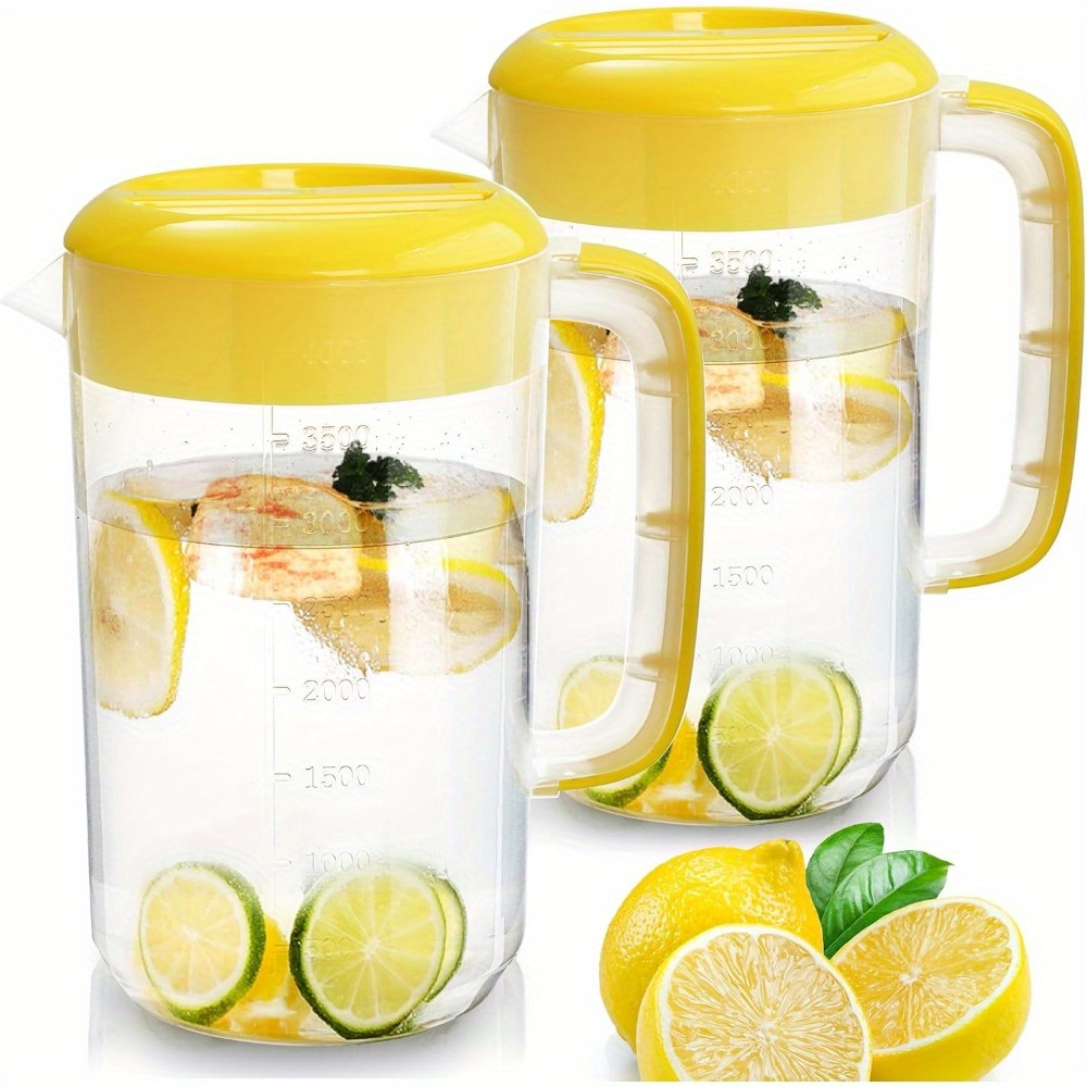 TEMU 2 Pack 1 Gallon Plastic Water Pitcher With Lid, Large Gallon Water Jug, Juice And Iced Tea Beverage Carafe With Filter Lid, Handle, Scale For Fridge, Party