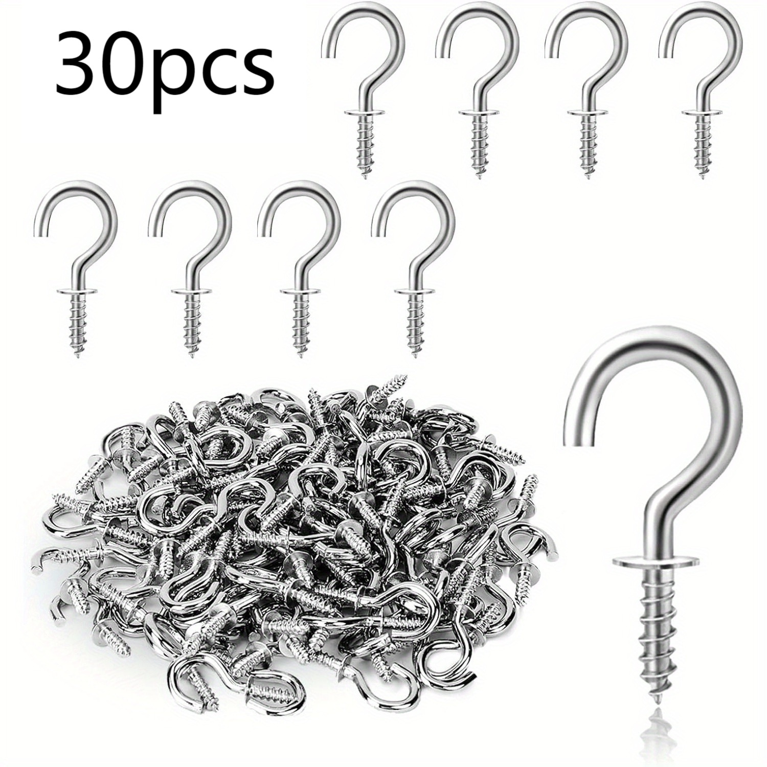 30pcs box or 100pcs   2 inch small screw hook set metal ceiling hooks for hanging plants mini 0 5 inch silvery cup hooks ideal for hanging and organizing