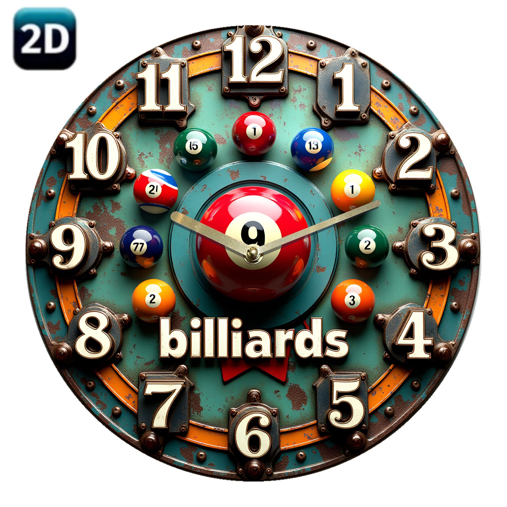 TEMU 7.9-inch Silent Billiards Themed Wall Clock With Billiard Ball And Cue Stick Design - Battery Operated (aa Batteries Not Included) - Vintage