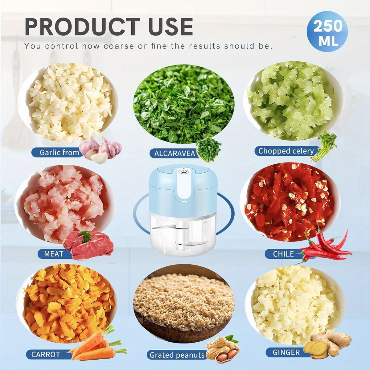   electric garlic chopper 1cup, mini usb charging wireless food processor with 304 stainless steel, 2 sharp blades, portable kitchen meat grinder for onion, garlic, ginger, baby food, garlic slicer automatic, mini garlic chopper, garlic crusher plate, garlic slicer thin cuts,  , food preparation, portable appliance, spacesaving device, durable construction,   blades, automatic chopper, home cooks, busy professionals Product details 6