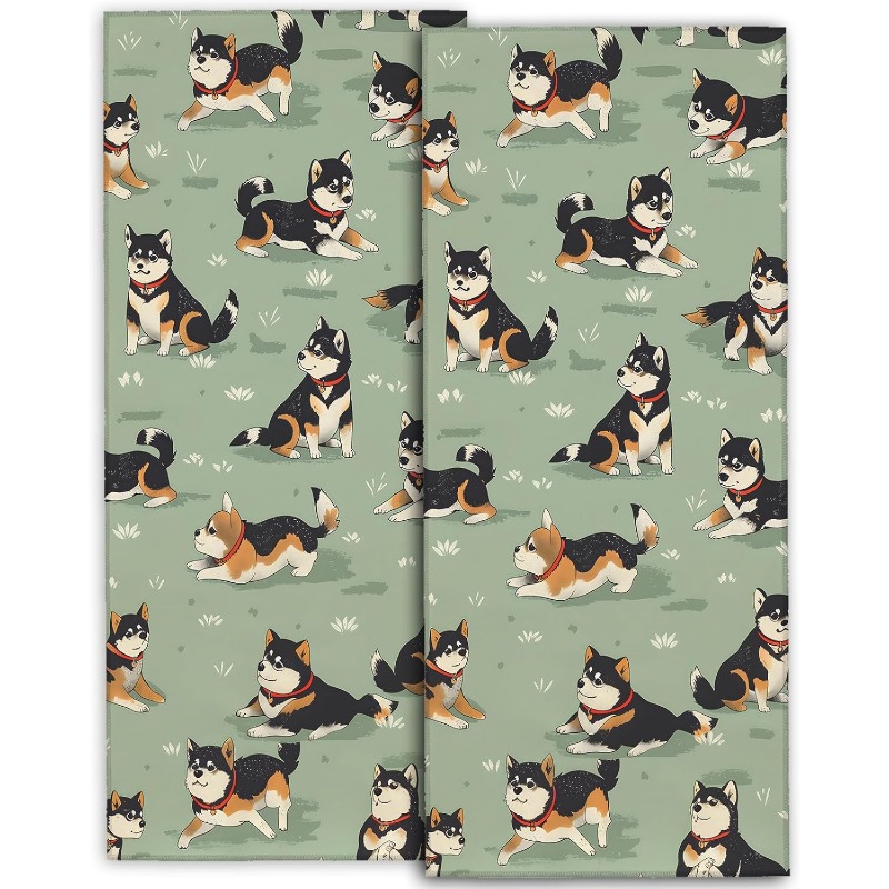 TEMU 2pcs Inu Hand Towels - , Machine Washable Polyester Kitchen & Bathroom Towels, Dog Lovers, 18x26 Inches