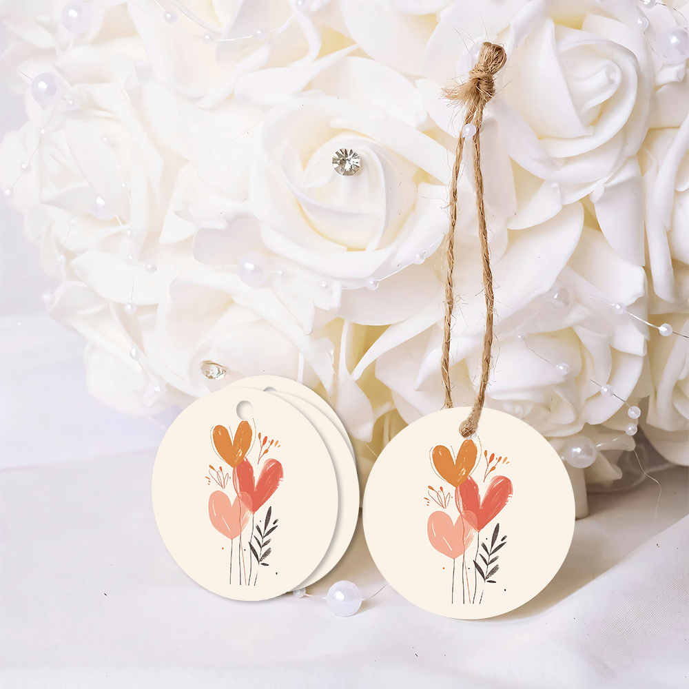 Image of 48 Round Tags With - -out Leaf And Heart Designs, Paper Tags For Valentine's Day Gifts, Wedding Favors, Birthdays, Showers, And Party Decorations