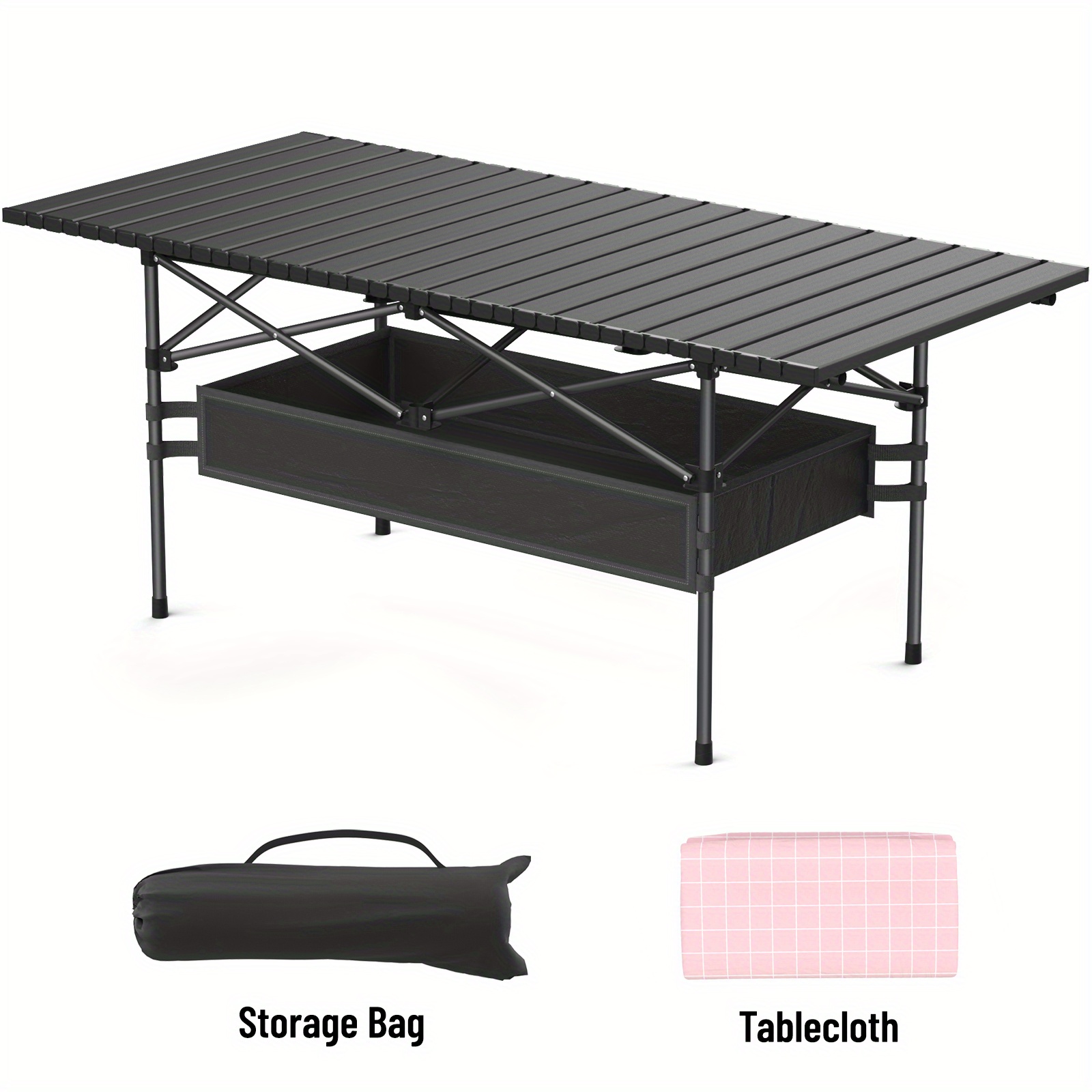 E-shop Klappbarer Campingtisch, 120x50x50 cm, tragbarer Klapptisch mit Tasche für Picknicks, Kochen, Garten, Wandern, Reisen - Schwarz