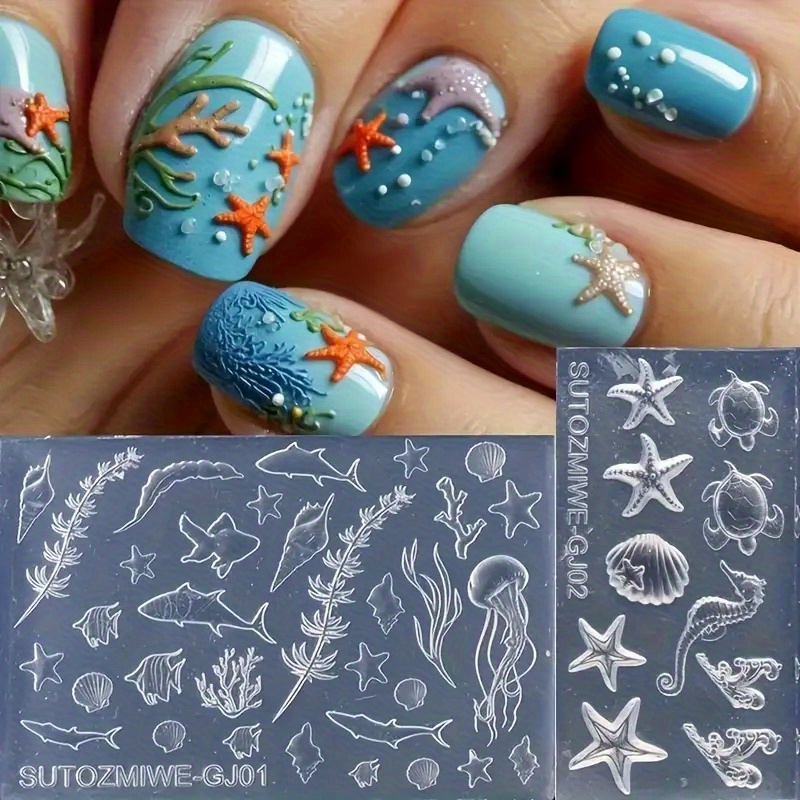 2pcs/set Ocean-themed Silicone Molds For Nail Art, Phone Cases, Resin Crafts - Featuring Sea Creatures, Design