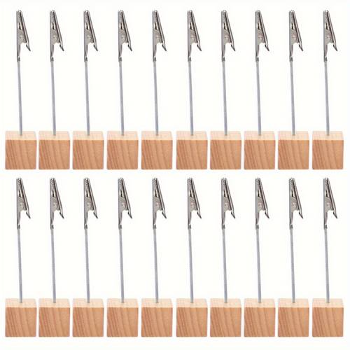 30 houten fotostandaards met houders | metalen ansichtkaartdisplaystandaards, memo-klemhouders, geschikt voor huis- en kantoordecoratie, feest fotostandaardset