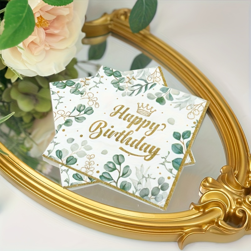 Image of 20/40pcs Party Napkins, Sage Green Hot Stamping, Birthday Shower Party Plate Napkins, Eucalyptus Green Leaves, Tableware Decoration Birthday Party